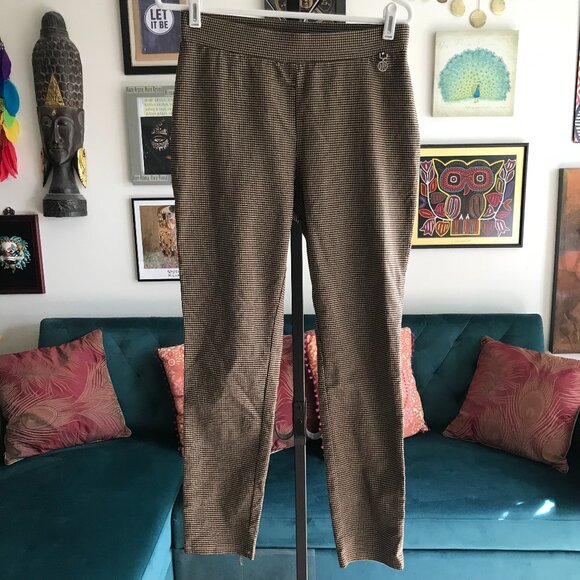 TOMMY HILFIGER size 8 Brown & Tan Houndstooth Plaid Pull-On Leggings Pants - Picture 1 of 5